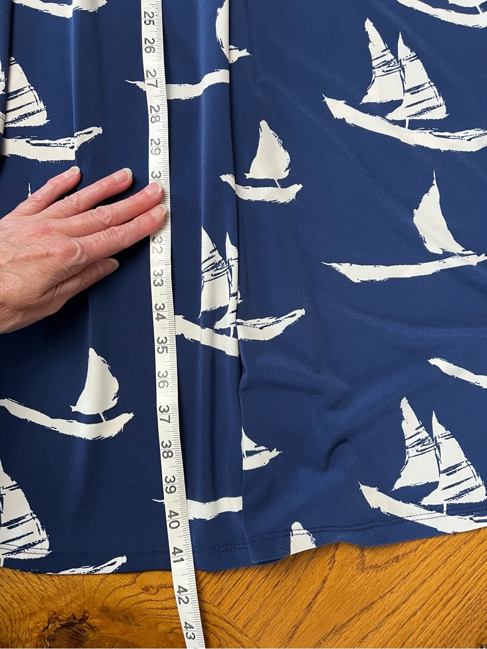 Navy Sailboat Twist-Front stretchy Dress nautical - Picture 10 of 11